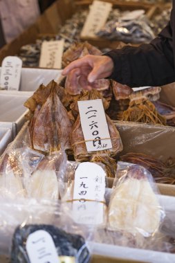 kurutulmuş balık, deniz ürünleri ürün Japonya pazarında.