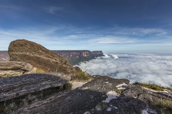 Widok z tepui Roraima na Kukenan tepui w mgle - Venez — Zdjęcie stockowe