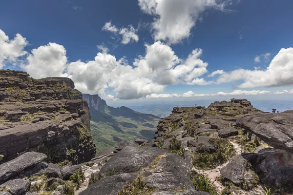 Sentier descendant du plateau Roraima passe sous une chute - Viens — Photo