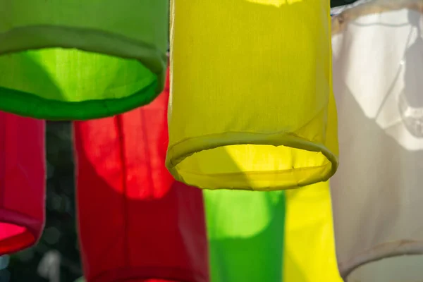 Coloridas Linternas Tela Utilizan Para Temporada Festiva —  Fotos de Stock