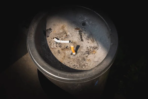 Cigarette Butts Public Ashtray Natural Light Background — Stock Photo, Image