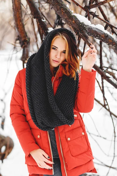 Portrait d'une femme naturelle, jeune et belle dans un pa d'hiver — Photo