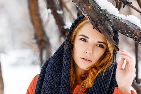 Beauty woman in the winter scenery. — Stock Photo, Image