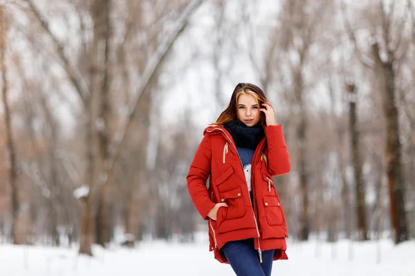 Portrait d'une belle fille dans un parc d'hiver. — Photo