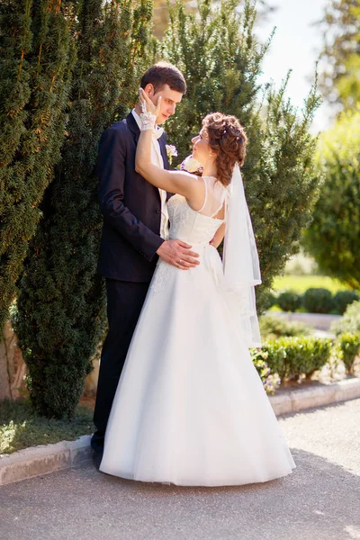 Casal lindo está gostando do casamento. — Fotografia de Stock