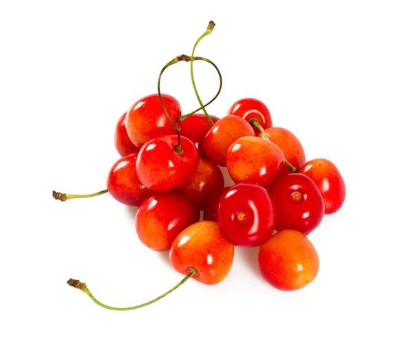 Cerezas amarillas y rosadas aisladas en blanco —  Fotos de Stock