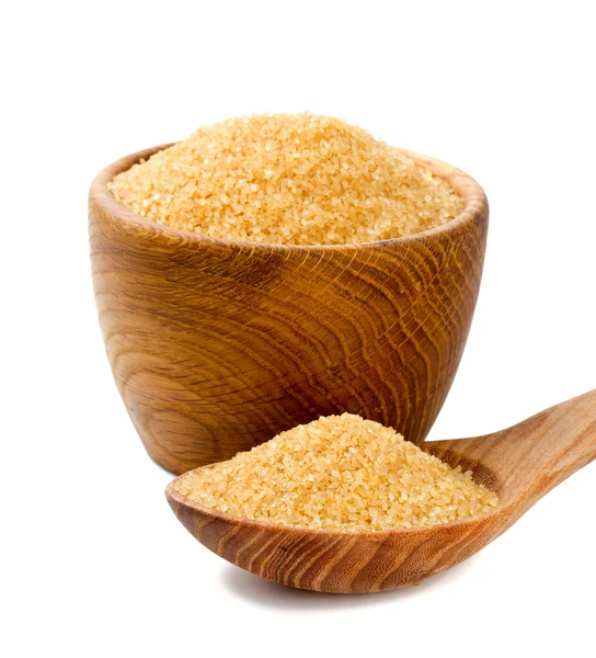 Brown sugar in a wooden bowl — Stock Photo, Image