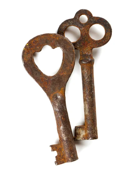 Beyaz üzerinde eski rustik anahtar — Stok fotoğraf