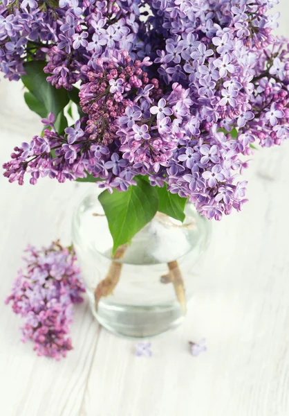 Bella lilla su superficie di legno bianco — Foto Stock