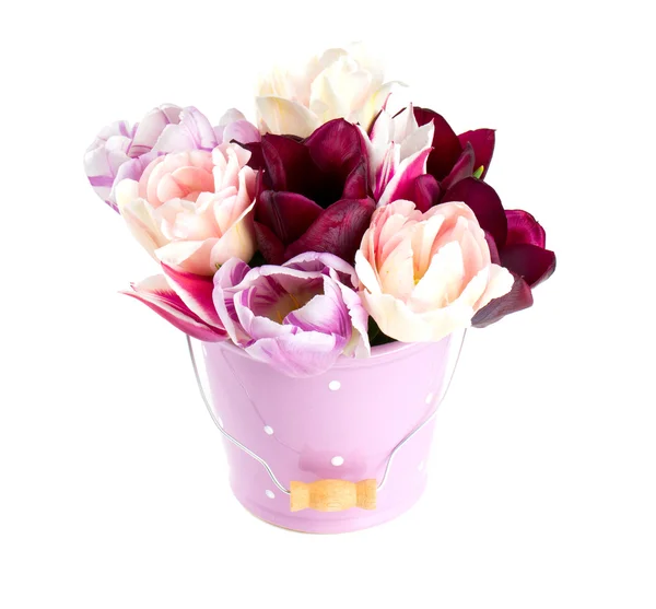 Buquê de tulipas em um balde — Fotografia de Stock