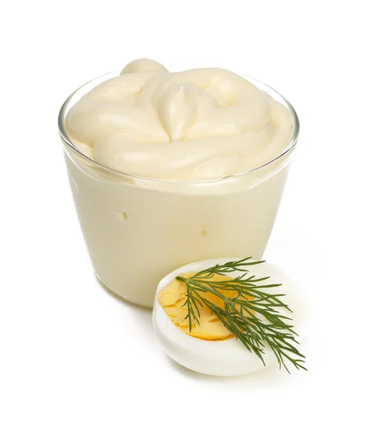 Mayonnaise and boiled egg isolated on white — Stock Photo, Image