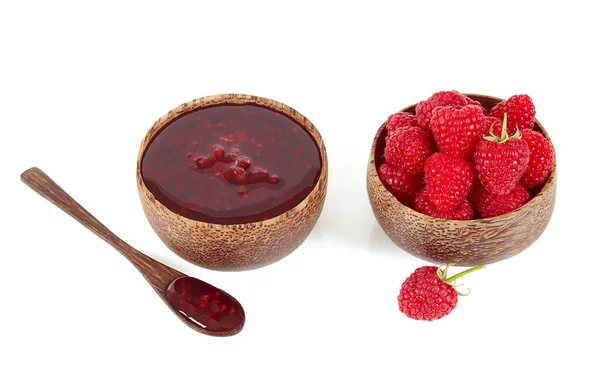 Frische Himbeeren Marmelade Isoliert Auf Weißem Hintergrund — Stockfoto