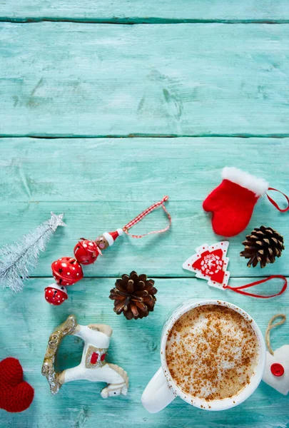 Christmas Decorations Turquoise Wooden Surface — Stock Photo, Image