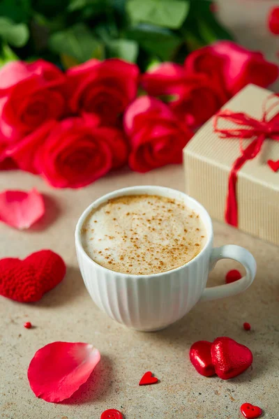 Koffie Valentijnsdag Stenen Oppervlak — Stockfoto