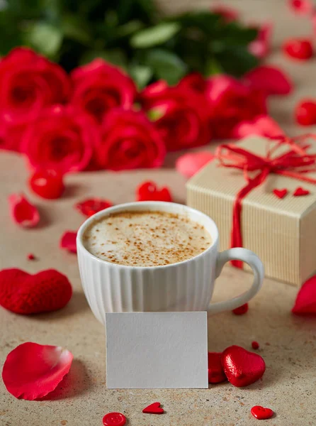 Kaffee Valentinstag Steinoberfläche — Stockfoto