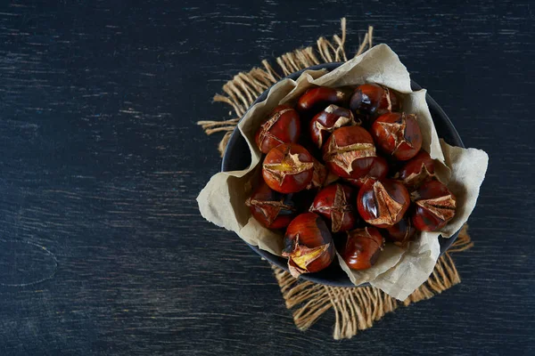 Chestnuts Dark Wooden Surface — Stock Photo, Image