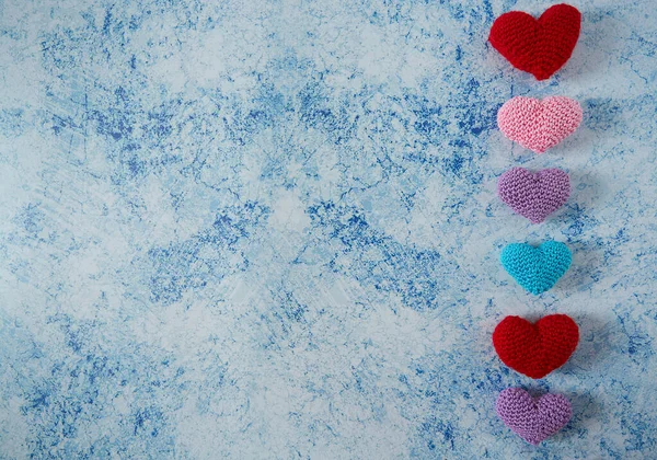 Knitted Hearts Empty Space Your Text — Stock Photo, Image