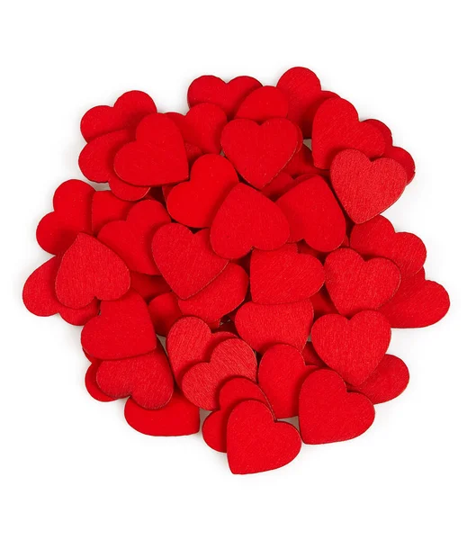 Červená Dřevěná Srdce Izolované Bílém Pozadí — Stock fotografie