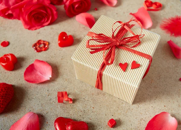 Decoraciones Del Día San Valentín Superficie Piedra — Foto de Stock