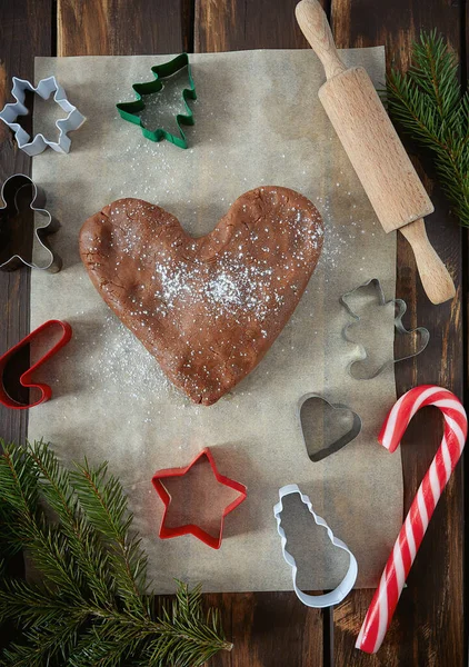 Christmas Baking Heart Made Gingerbread Dough — Stock Photo, Image