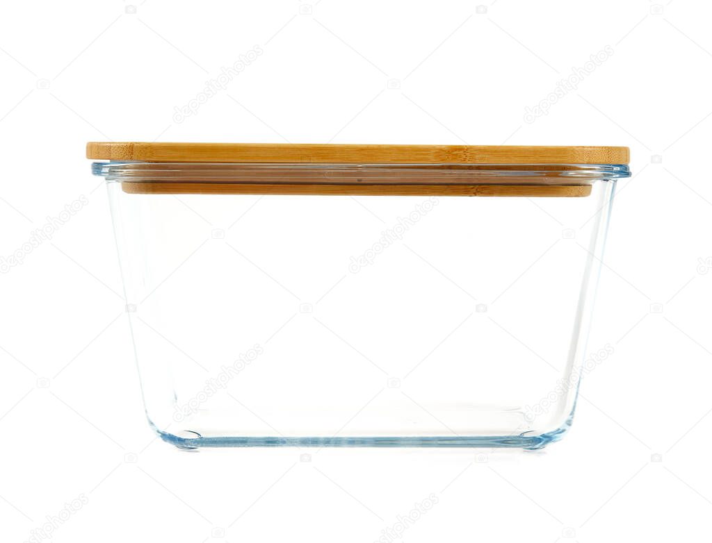 empty glass container isolated on white background