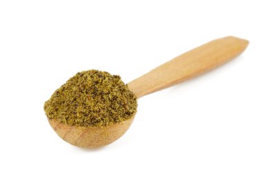 Beyaz arka planda izole edilmiş kenevir tohumları. Süper yiyecek konsepti. Doğal protein tozu..