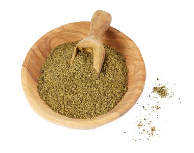 Beyaz arka planda izole edilmiş kenevir tohumları. Süper yiyecek konsepti. Doğal protein tozu..