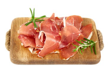 Beyaz arka planda izole edilmiş jambon kabuğu. İtalyan ya da İspanyol geleneksel kurutulmuş eti.