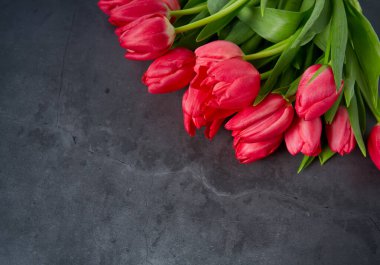 Siyah taş yüzeyde pembe laleler