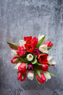 Granit yüzeyde renkli laleler