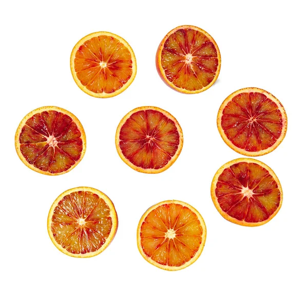 Naranjas Sangre Aisladas Sobre Fondo Blanco Rebanadas Fotos Estudio Frutas —  Fotos de Stock