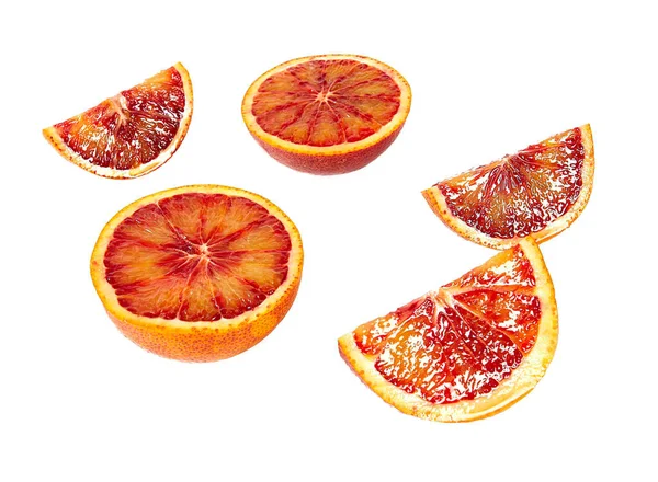 Naranjas Sangre Aisladas Sobre Fondo Blanco Rebanadas Fotos Estudio Frutas —  Fotos de Stock