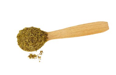 Beyaz arka planda izole edilmiş kenevir tohumları. Süper yiyecek konsepti. Doğal protein tozu..