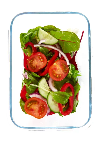 Grönsakssallad Glasbehållare Isolerad Vit Bakgrund — Stockfoto
