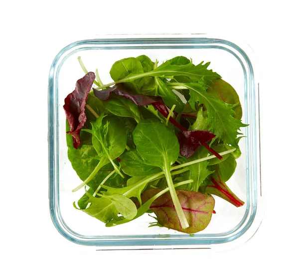玻璃容器中的生菜分类 白色背景隔离 — 图库照片