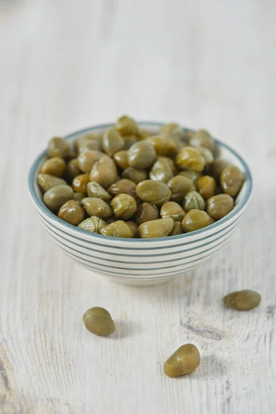Pickled Capers White Wooden Surface Gourmet Food — Stock Photo, Image
