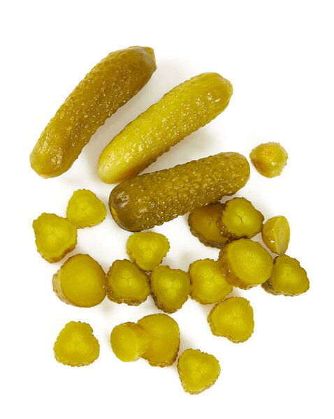 small pickled cucumbers isolated on white background