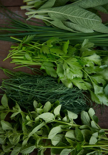 Fresh Herbs Wooden Surface — Stock Photo, Image