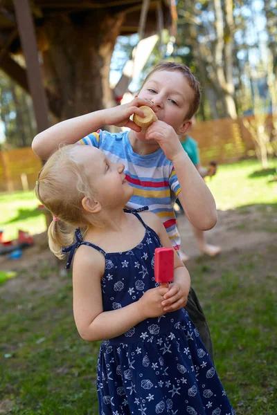 Lindos Niños Están Comiendo Helado —  Fotos de Stock