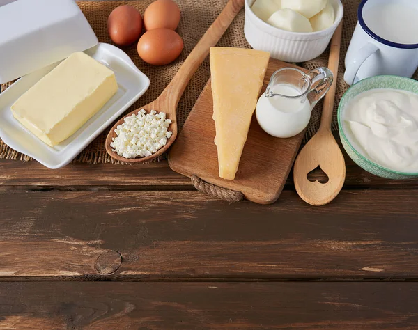 Dairy Products Wooden Surface — Stock Photo, Image