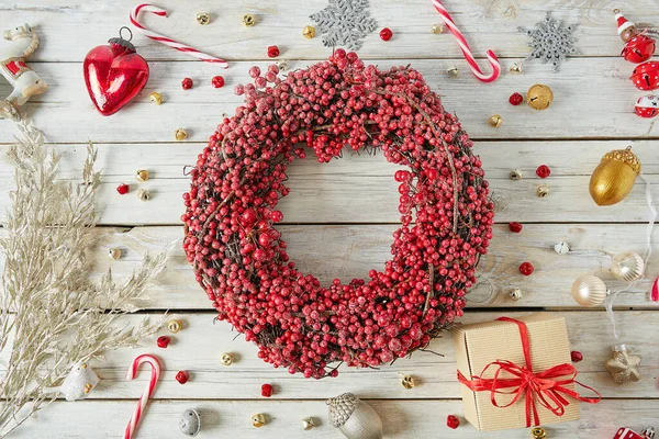 Beautiful Red Berry Wreath Other Christmas Decoration — Stock Photo, Image