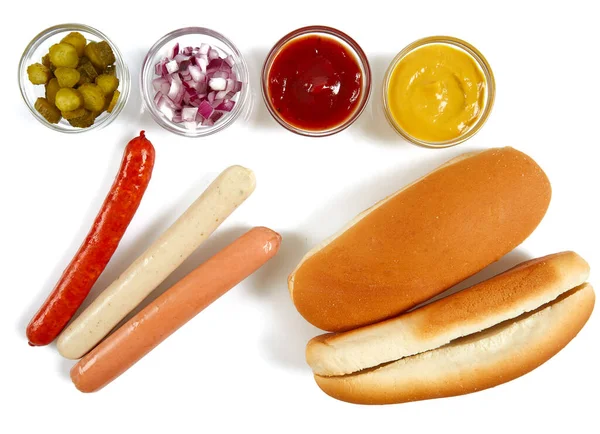 Hotdog Ingrediënten Geïsoleerd Witte Achtergrond — Stockfoto
