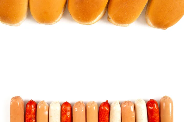 Hotdog Ingrediënten Geïsoleerd Witte Achtergrond — Stockfoto