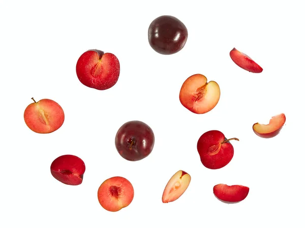 Ripe Red Plums White Background — Stock Photo, Image