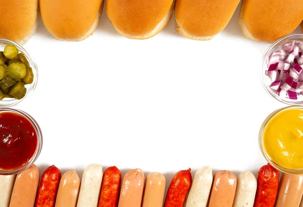 Hotdog Ingrediënten Geïsoleerd Witte Achtergrond — Stockfoto