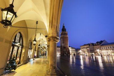 Krakow Rathaus Tower seen from arches of Cloth Hall clipart