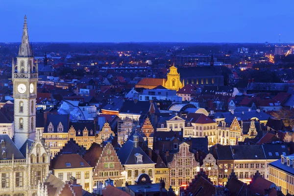 Gent Clock Tower en stad panorama — Stockfoto