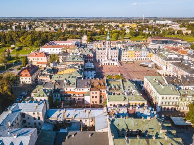 Zamosc Panoraması. Zamosc, Lublin, Polonya.