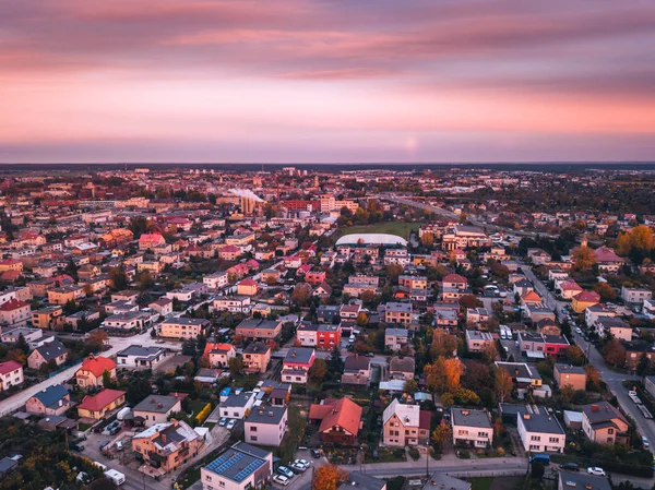 Leszno Légi Panorámája Naplementekor Leszno Greater Poland Lengyelország — Stock Fotó