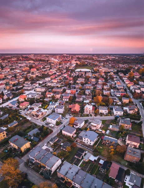 Leszno Légi Panorámája Naplementekor Leszno Greater Poland Lengyelország — Stock Fotó